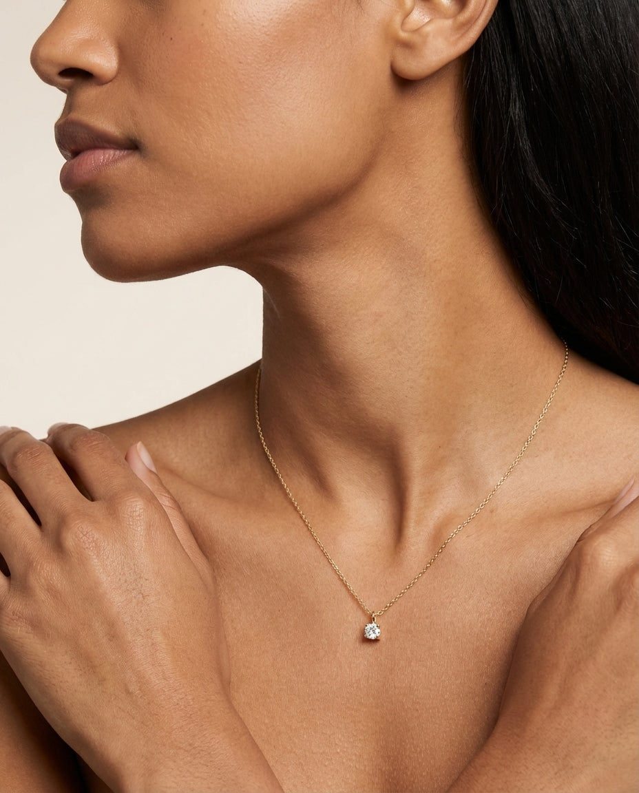 Elegant Gold Solitaire Diamond Pendant Necklace