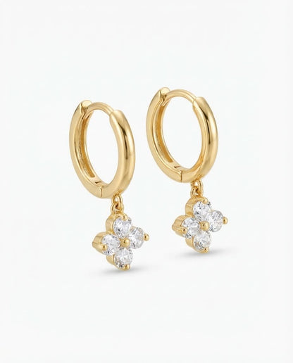 Crystal Clover Charm Gold Huggie Hoop Earring
