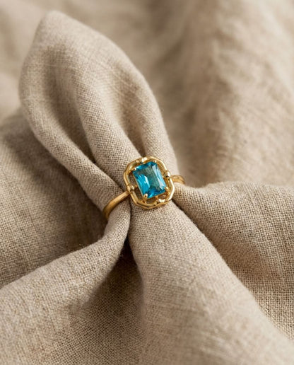 Vintage Gold Ring with Emerald Cut Blue Topaz