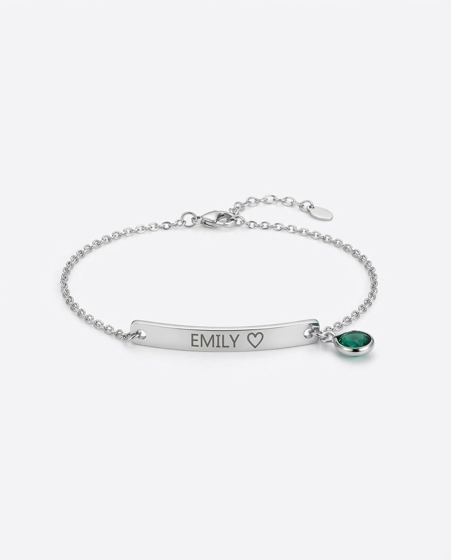 Personalized Gold Bar Bracelet with Birthstone - Engraved Name Jewelry