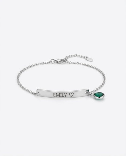 Personalized Gold Bar Bracelet with Birthstone - Engraved Name Jewelry