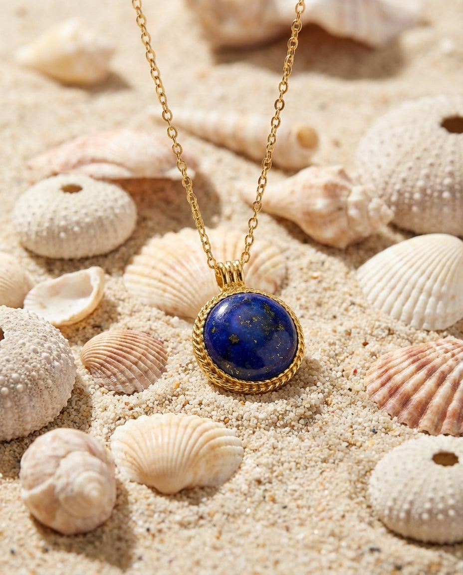 Vintage Lapis Lazuli Gold Pendant Necklace