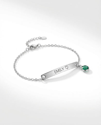 Personalized Gold Bar Bracelet with Birthstone - Engraved Name Jewelry