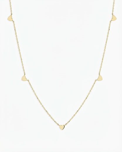 Dainty Gold Heart Station Necklace | Minimalist Charm Jewelry