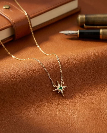 Emerald Starburst Gold Pendant Necklace | Celestial Jewelry