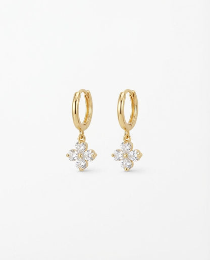 Crystal Clover Charm Gold Huggie Hoop Earring