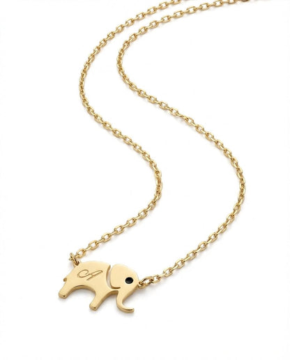 Personalized Gold Elephant Initial Necklace | Dainty Good Luck Charm