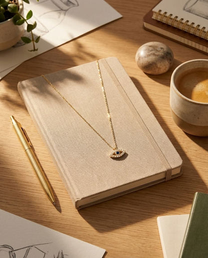 Dainty Diamond Evil Eye Necklace in 14k Gold