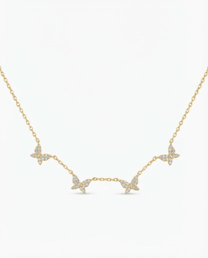 Dainty Pavé Diamond Butterfly Station Necklace in Gold