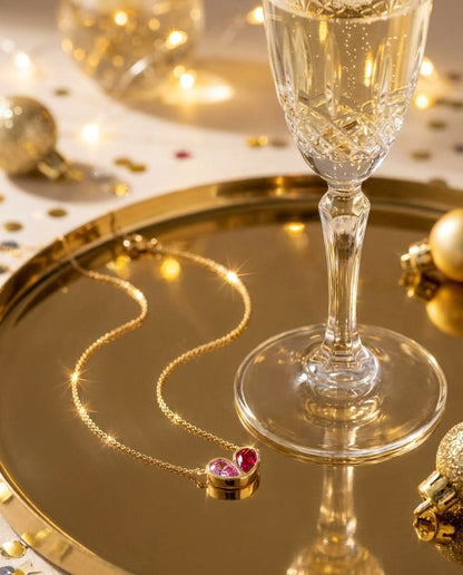 Gold Toi et Moi Heart Birthstone Necklace