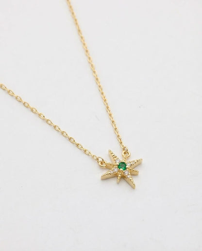 Emerald Starburst Gold Pendant Necklace | Celestial Jewelry