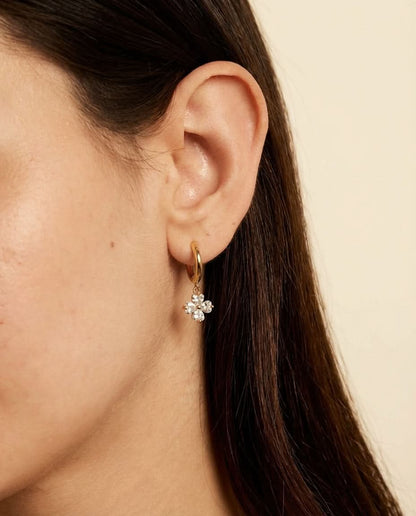 Crystal Clover Charm Gold Huggie Hoop Earring