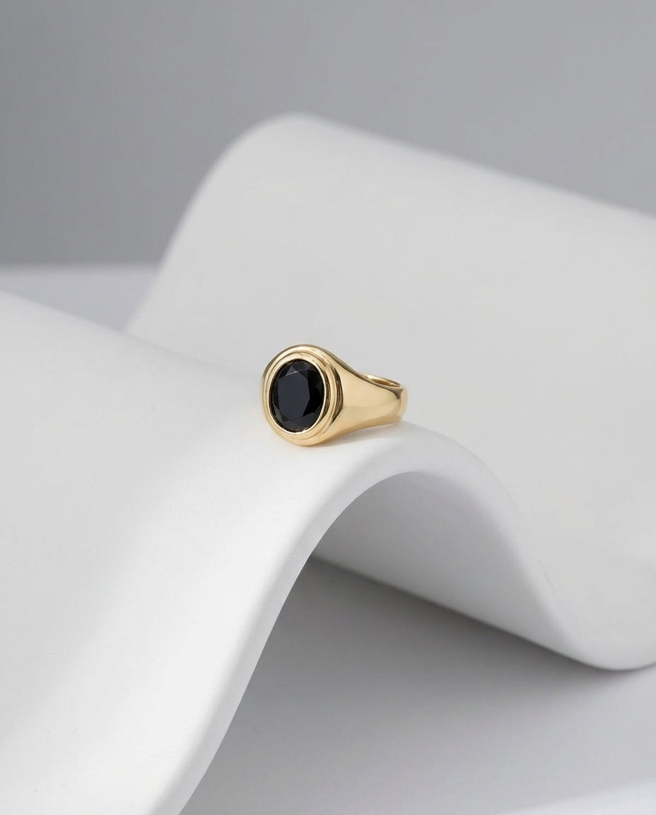 Classic Gold Signet Ring with Black Onyx