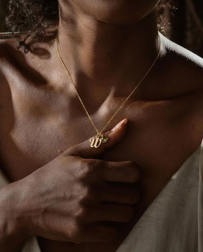 Personalized Initial & Birthstone Necklace in Gold