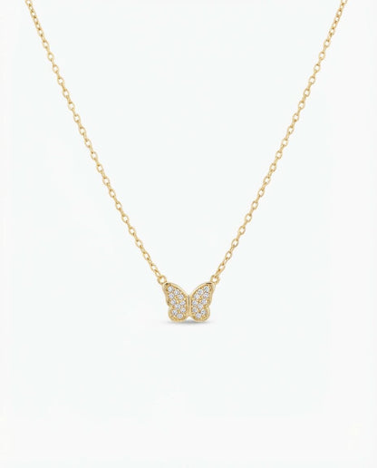 Dainty Gold Butterfly Necklace with Pave Diamonds