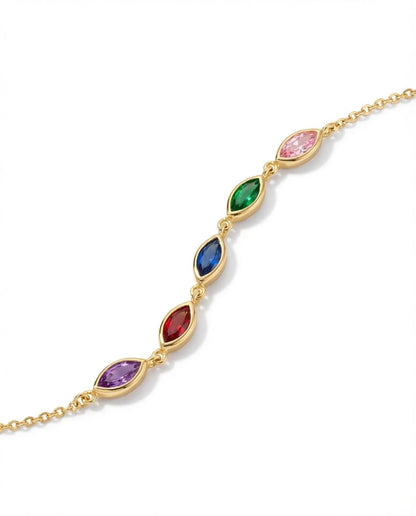 Vibrant Rainbow Marquise Crystal Gold Bracelet