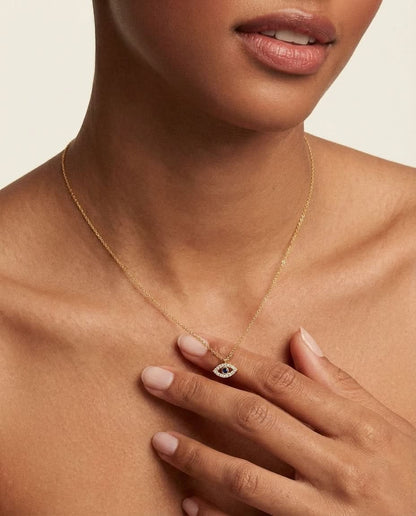 Dainty Diamond Evil Eye Necklace in 14k Gold