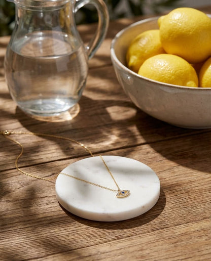 Dainty Diamond Evil Eye Necklace in 14k Gold