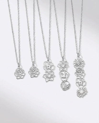 Vertical Gold Birth Flower Necklace | Personalized Floral Charm