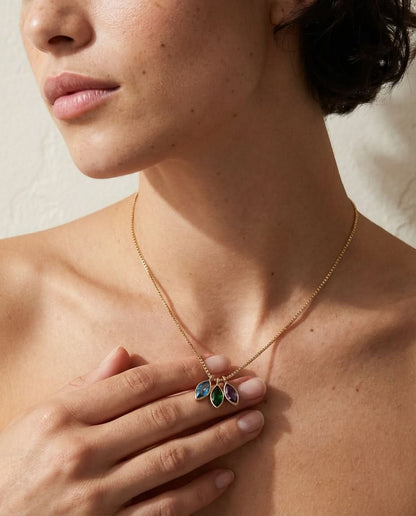 Personalized Gold Family Birthstone Leaf Necklace