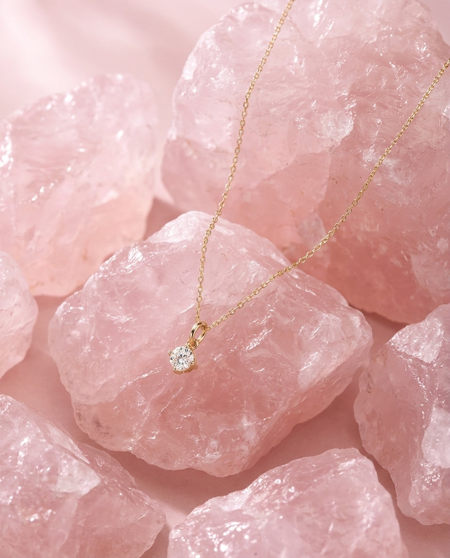 Elegant Gold Solitaire Diamond Pendant Necklace