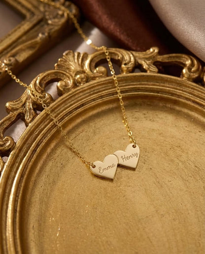 Personalized Double Heart Name Necklace - Custom Gold Jewelry Gift