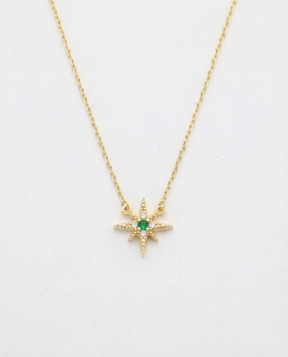 Emerald Starburst Gold Pendant Necklace | Celestial Jewelry