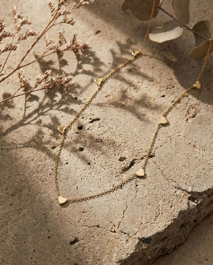 Dainty Gold Heart Station Necklace | Minimalist Charm Jewelry