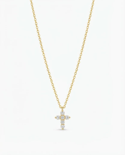 Dainty Pave Crystal Cross Necklace in Gold