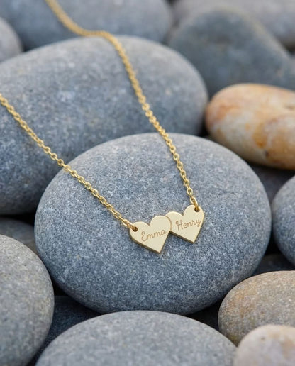 Personalized Double Heart Name Necklace - Custom Gold Jewelry Gift