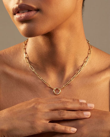 Eternity Circle Gold Paperclip Chain Necklace