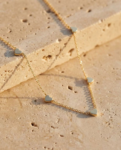 Dainty Gold Heart Station Necklace | Minimalist Charm Jewelry
