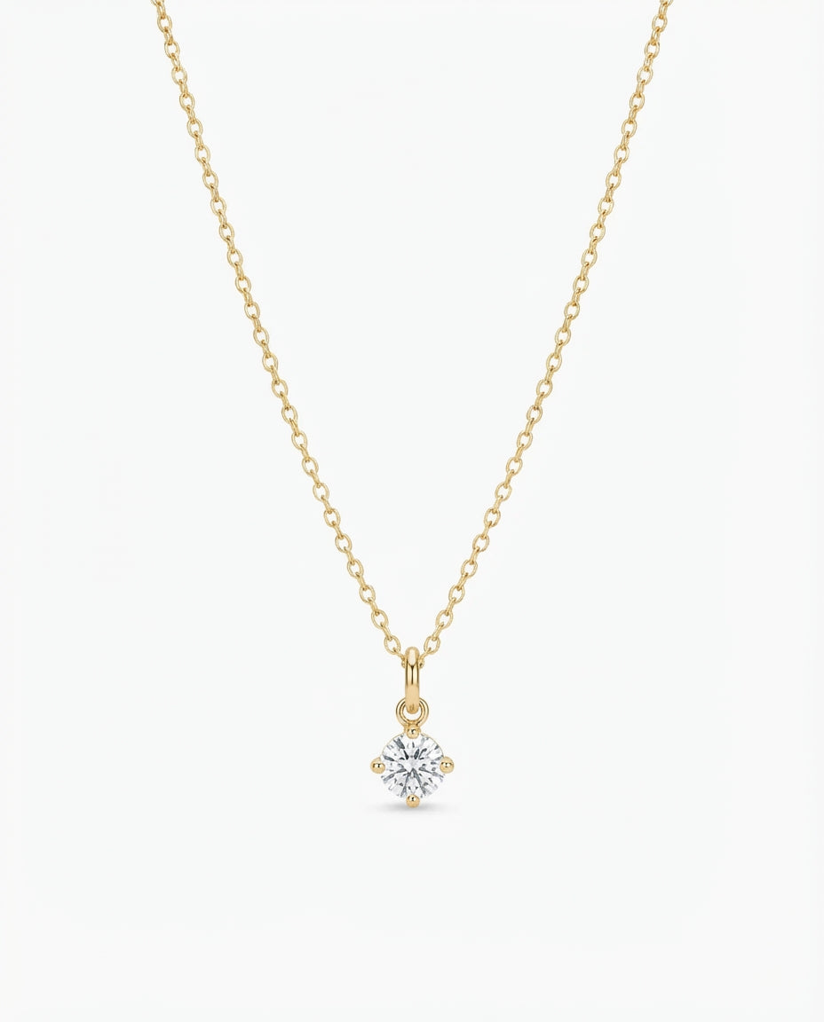 Elegant Gold Solitaire Diamond Pendant Necklace