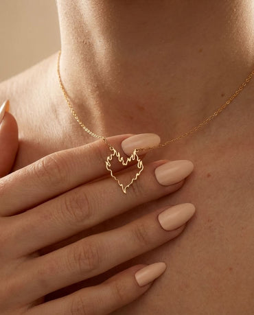 Flaming Heart Gold Necklace | Dainty Pendant for Women