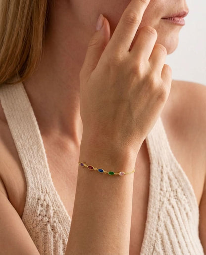 Vibrant Rainbow Marquise Crystal Gold Bracelet