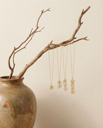 Vertical Gold Birth Flower Necklace | Personalized Floral Charm