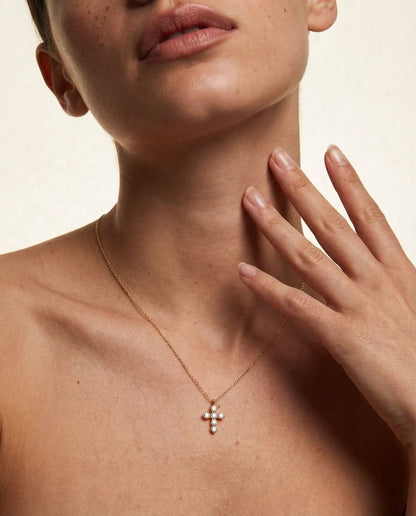 Dainty Pave Crystal Cross Necklace in Gold