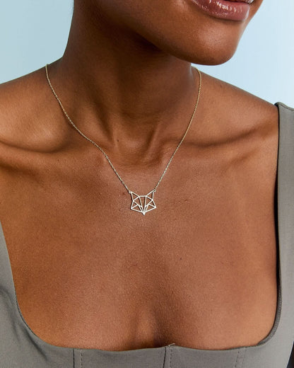 Geometric Origami Fox Necklace - 925k Sterling Silver