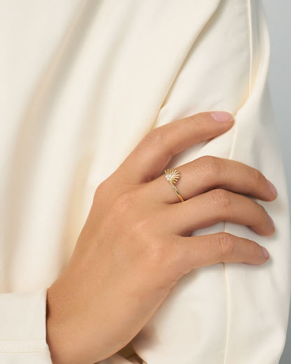 Sunburst Diamond Ring, Radiant Minimalism - Sun Jewelry
