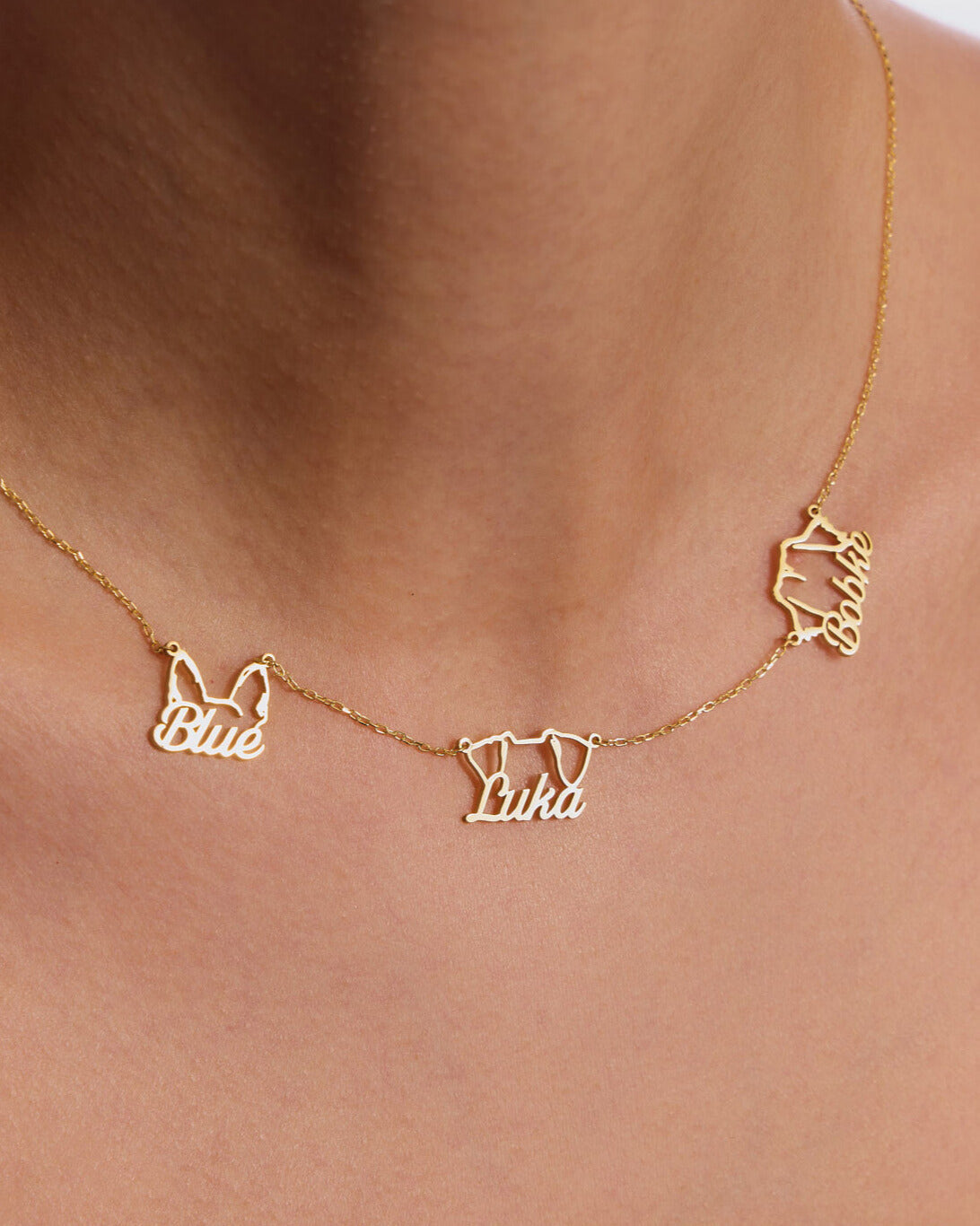 Silver Personalized Multi Dog Head Name Necklace