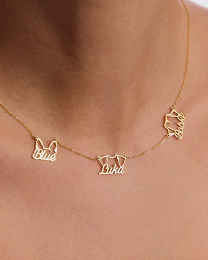 Silver Personalized Multi Dog Head Name Necklace