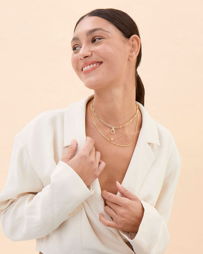 Layered Rectangle Pave Link & Toggle Necklace Set - Set Jewelry