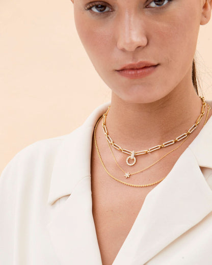 Layered Rectangle Pave Link & Toggle Necklace Set - Set Jewelry