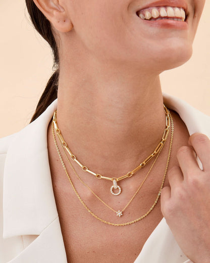 Layered Rectangle Pave Link & Toggle Necklace Set - Set Jewelry