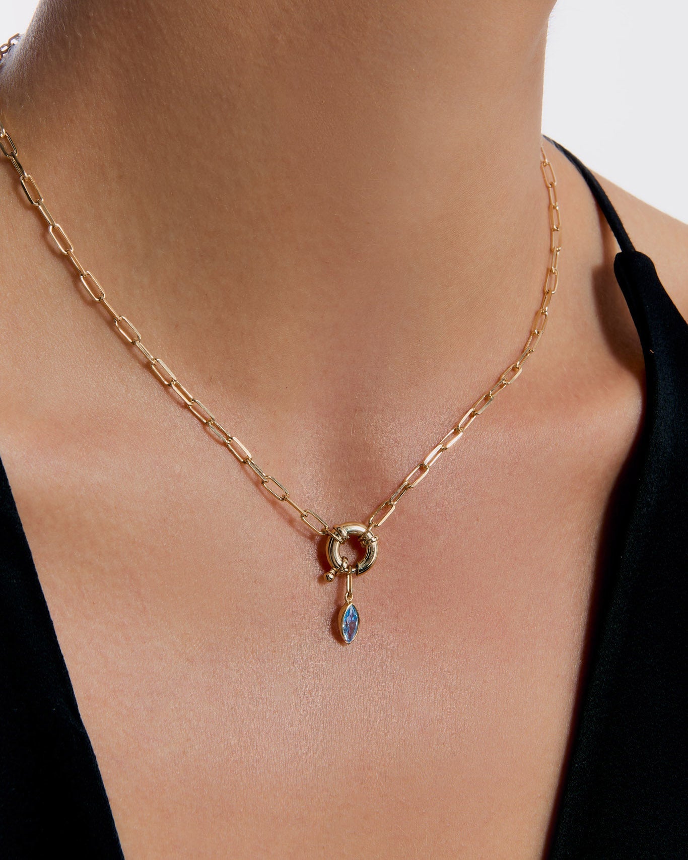 Elegant Birthstone Link Chain Necklace with Dainty Charm