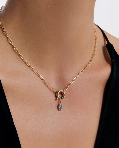 Elegant Birthstone Link Chain Necklace with Dainty Charm