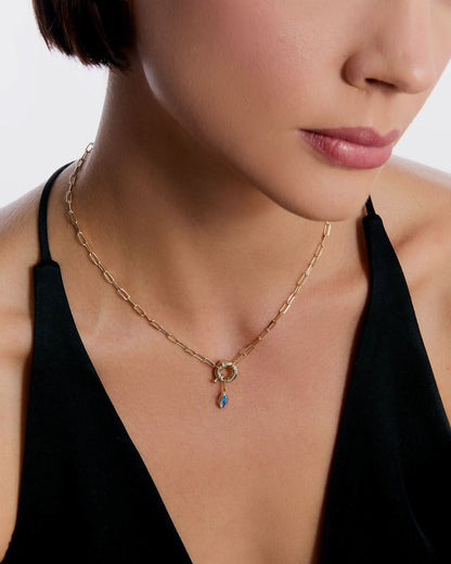 Elegant Birthstone Link Chain Necklace with Dainty Charm