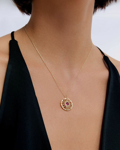 Dainty Birthstone Bohemian Sunburst Necklace