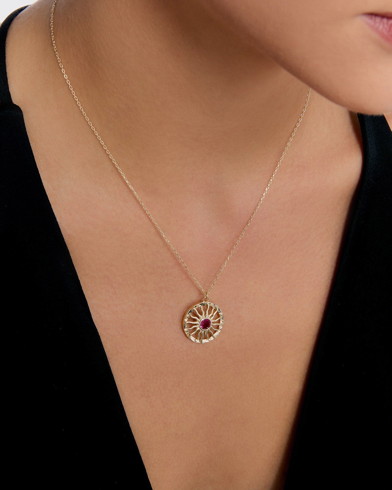 Dainty Birthstone Bohemian Sunburst Necklace