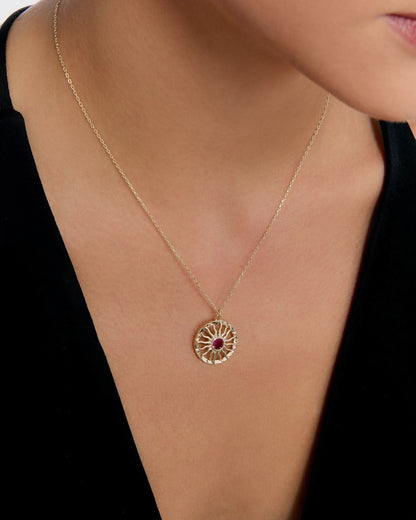 Dainty Birthstone Bohemian Sunburst Necklace